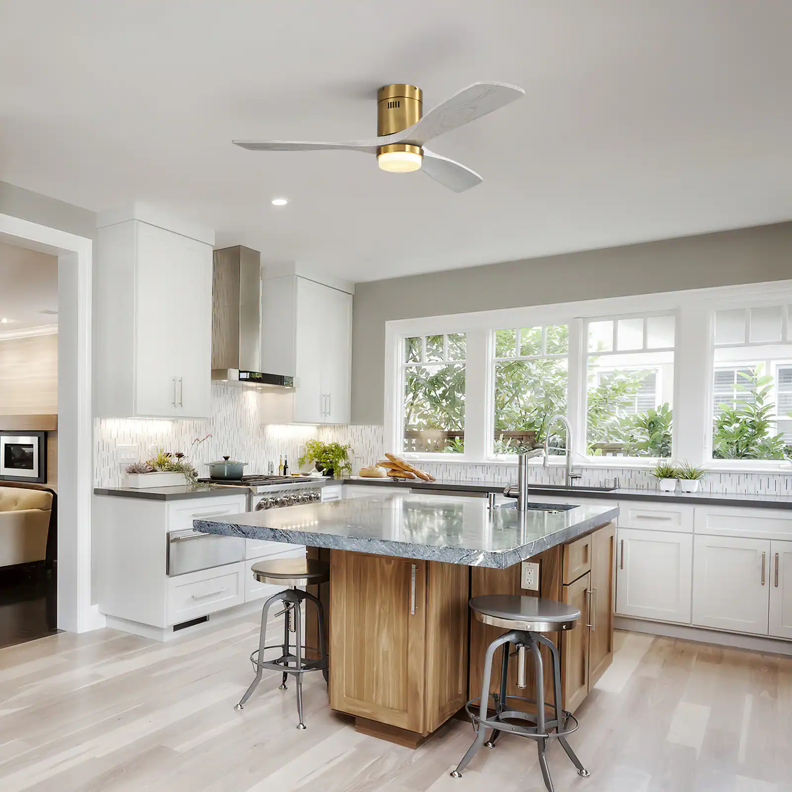 Alt View 7. Sofucor - 52'' Golden LED Ceiling Fan with Remote 6 Speed Noiseless Reversible DC Flush Mount Ceiling Fans with Light and Remote - Gold Light Grey.