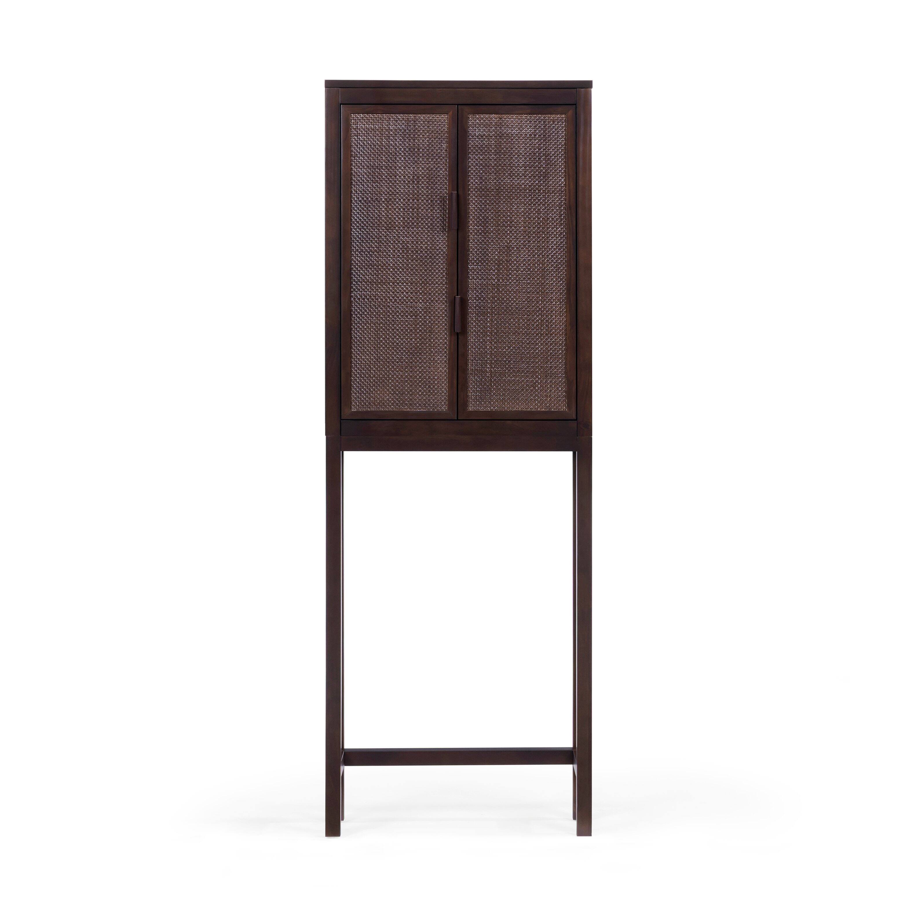Back. Teamson Home - Hatteras Over the Toilet Cabinet with Rattan Inlay Doors and Sturdy Shelves - Black.