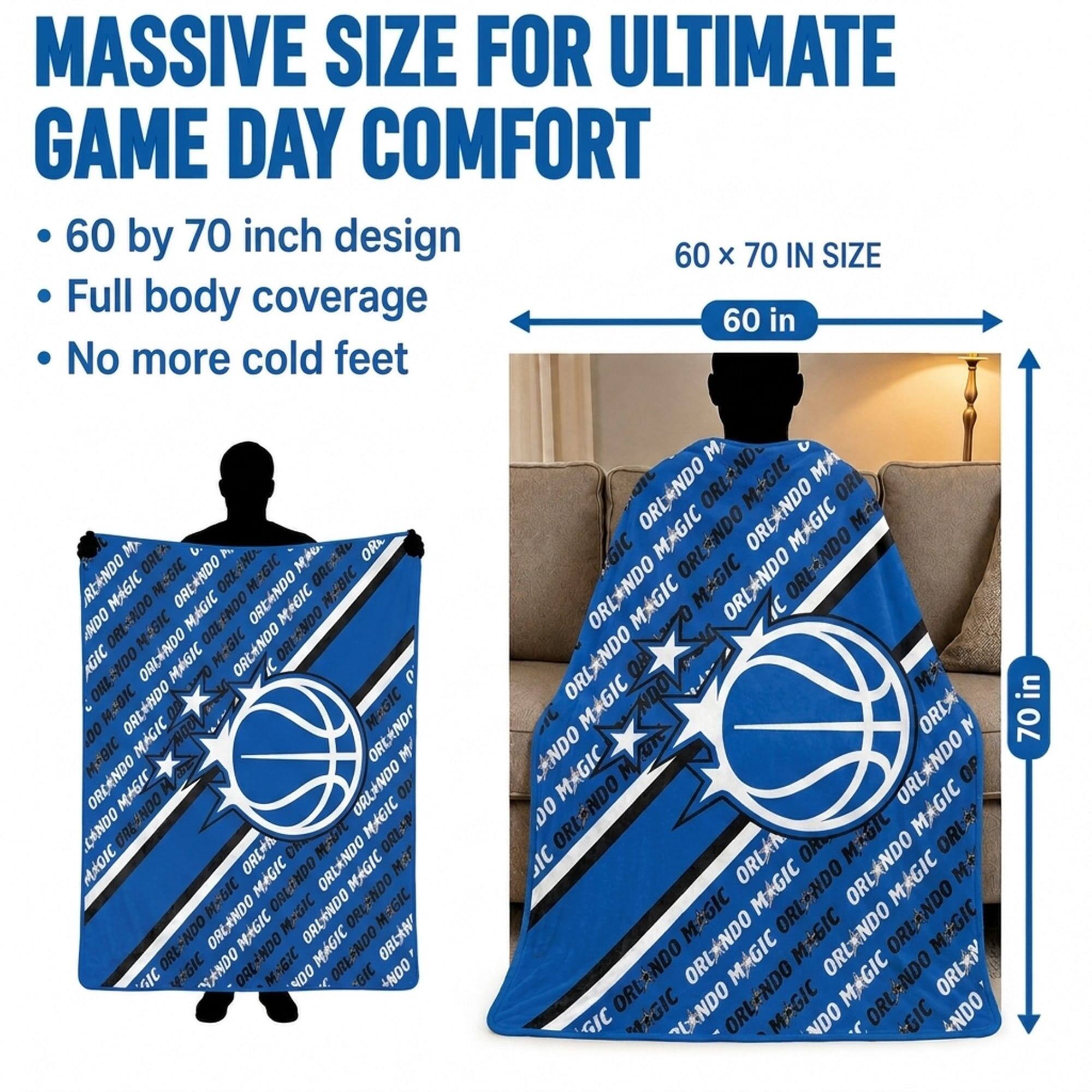 MASSIVE SIZE FOR ULTIMATE GAME DAY COMFORT  
60 by 70 inch design  
Full body coverage  
No more cold feet  

60 x 70 IN SIZE  
60 in  
70 in