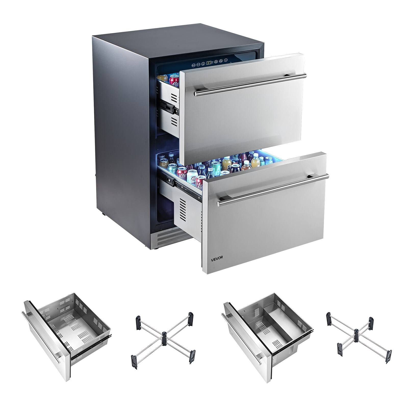 Alt View 5. VEVOR - Drawer Refrigerator, 24 in Undercounter Beverage Fridge, Large Capacity, Drink Cooler with 304 Stainless Steel Drawers - Black;Silver.