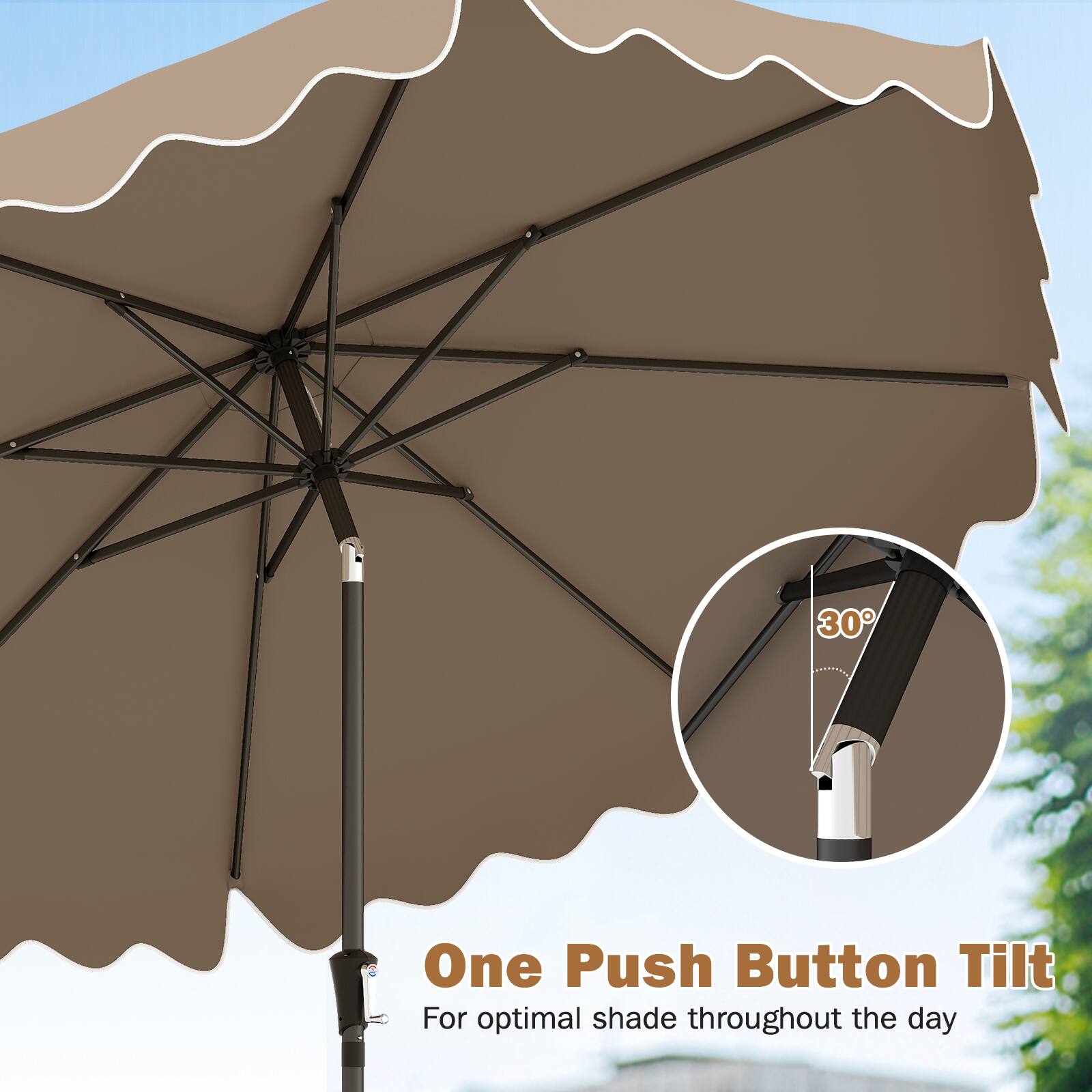 One Push Button Tilt  
For optimal shade throughout the day