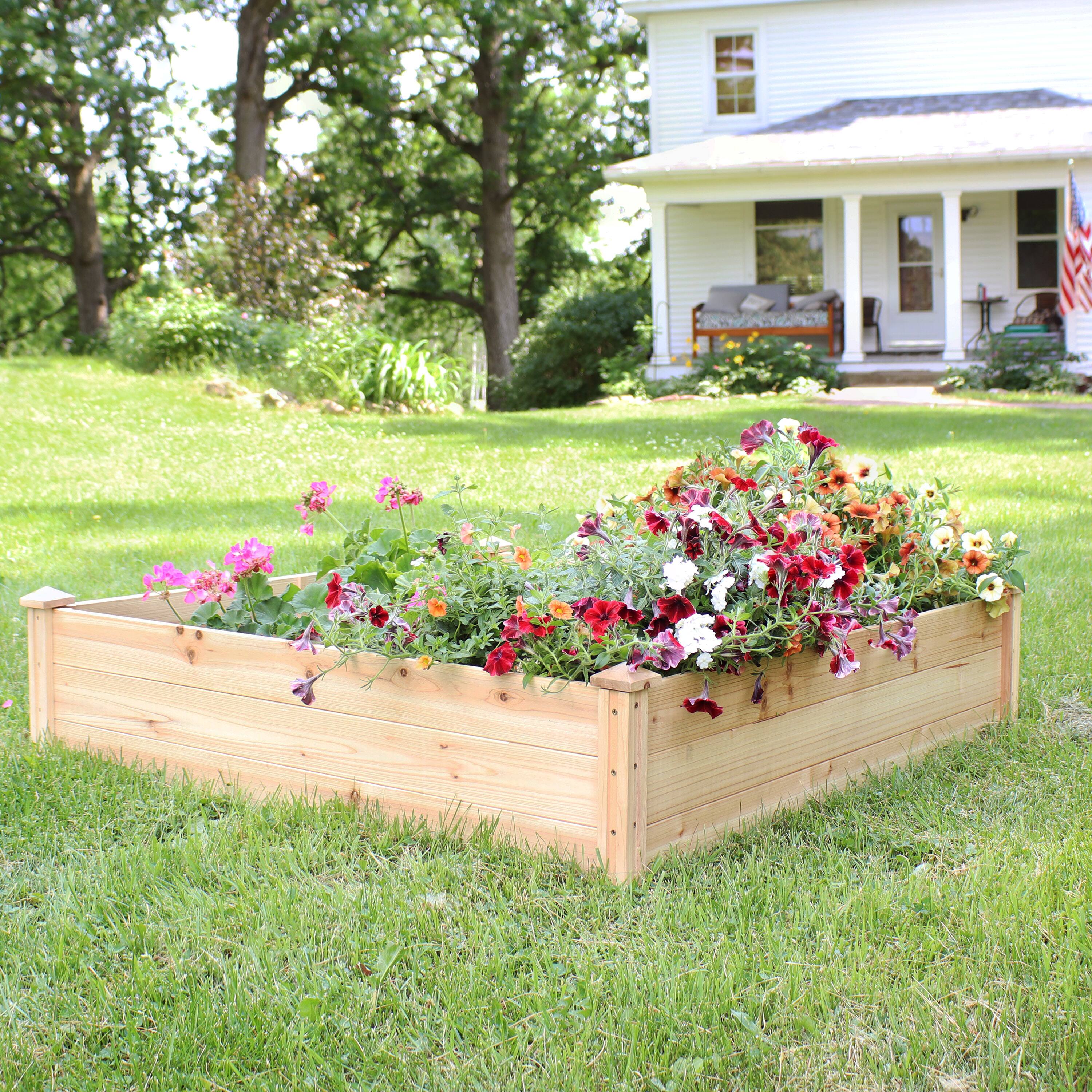 Alt View 1. Sunnydaze - Wooden Fir Square Raised Garden Bed - 48 in - Light Brown.