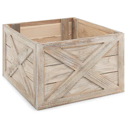 Front. Costway - Wooden Tree Collar Box Farmhouse Christmas Tree Skirt Cover 30.5 x 22.5 in Brown - Brown.