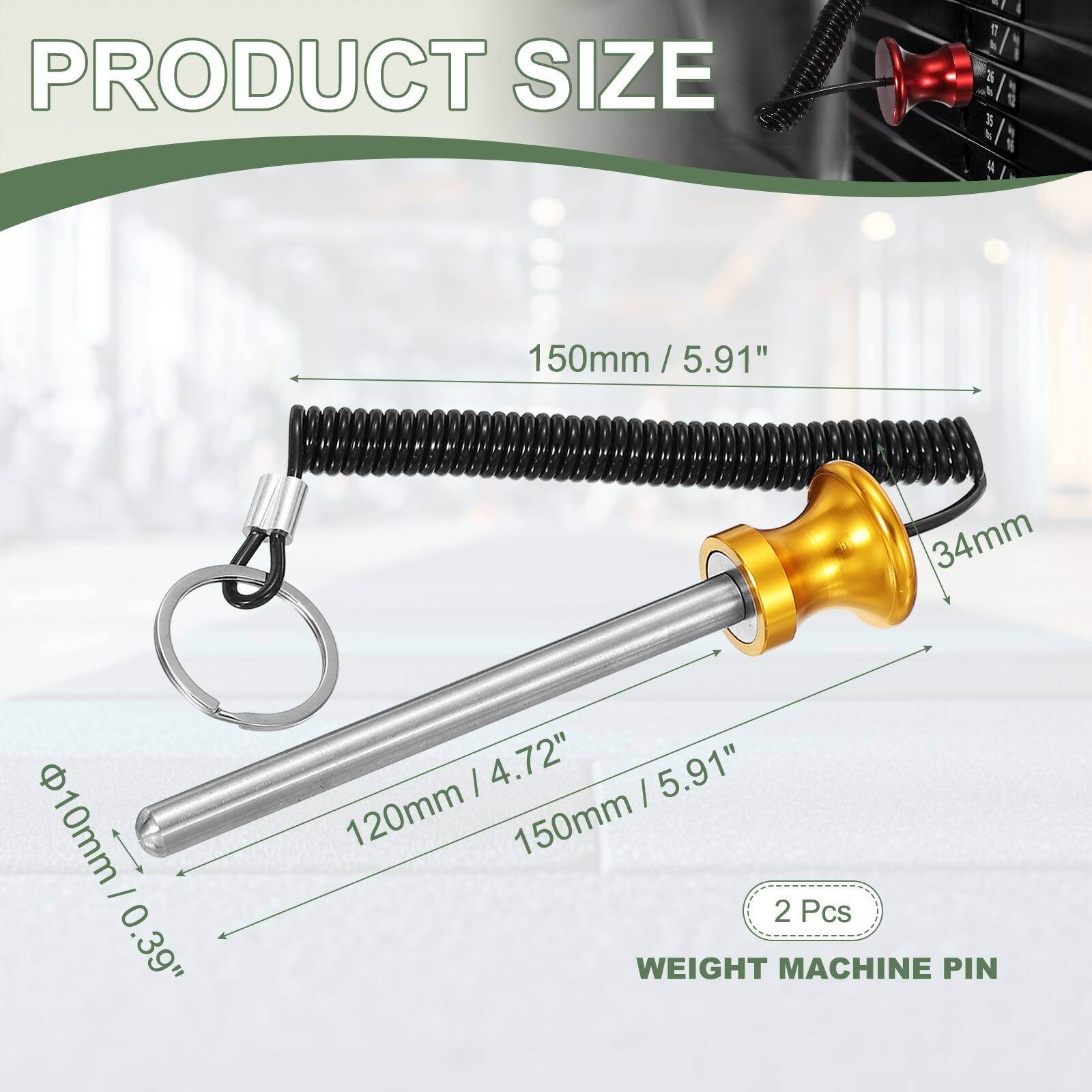 PRODUCT SIZE

150mm / 5.91"  
120mm / 4.72"  
34mm  
10mm / 0.39"  
10mm / 0.39"  

2 Pcs  
WEIGHT MACHINE PIN