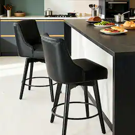 Dyonery - Counter Height Bar Stools Set of 2, Modern Swivel Barstools with Back and Wood Legs,26" H Kitchen Counter Stools - Black