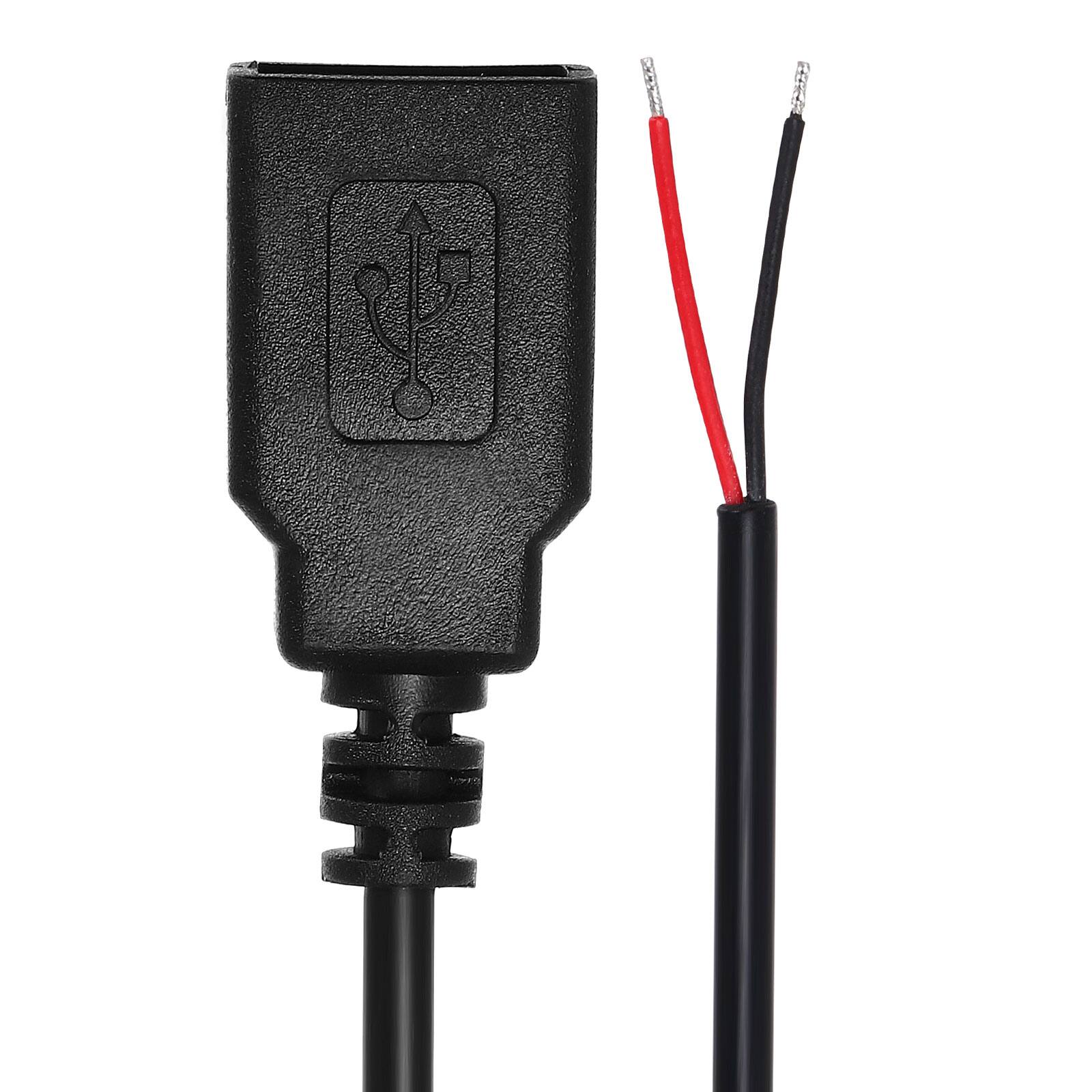 Front. Unique Bargains - USB A Female to 2-Pin Bare Wire Pigtail, 22AWG 12V 3A, for DIY Keyboard/Mouse/Fan Repair, 2pcs - Black.