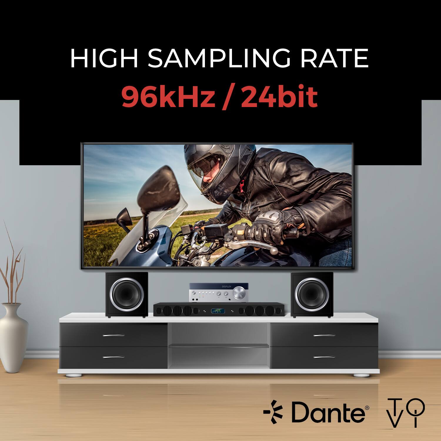 HIGH SAMPLING RATE  
96kHz / 24bit  

Dante
