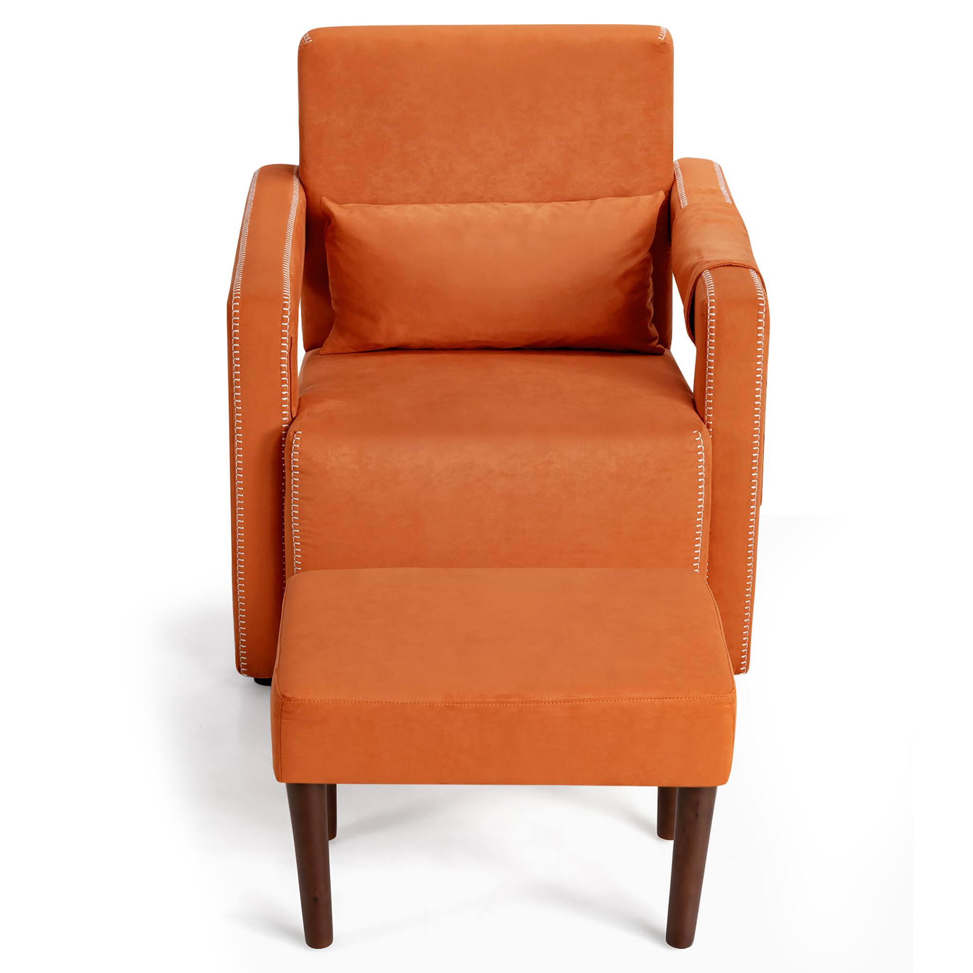 Alt View 18. Costway - Modern Suede Sofa Chair with Ottoman and Waist Pillow - Orange.