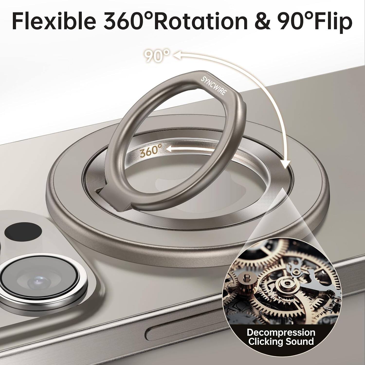Flexible 360° Rotation & 90° Flip

360°

90°

SYNCWIRE

Decompression Clicking Sound
