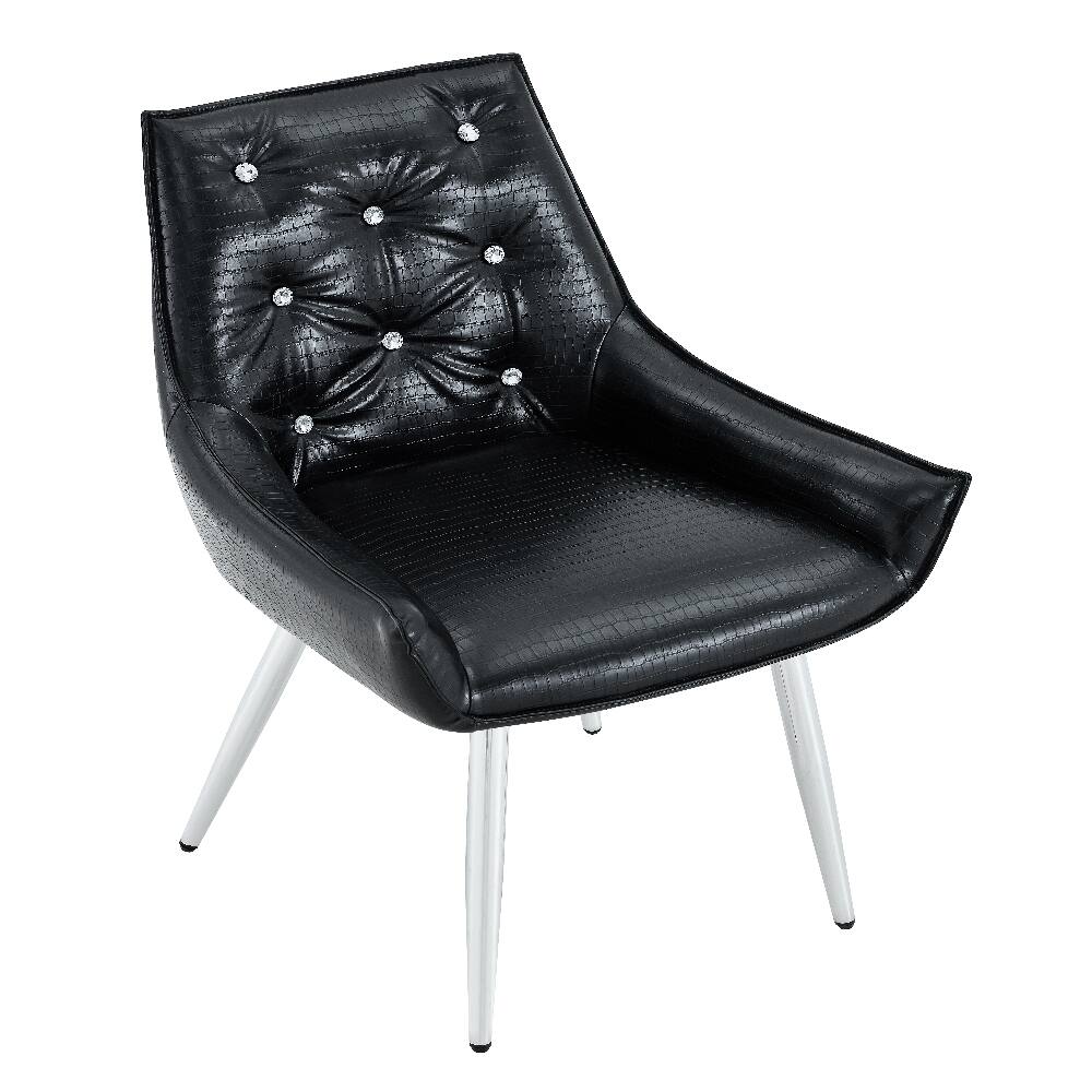 Alt View 2. Loheer - Loheer Crocodile Pattern Accent Chair Set of 2 Black PU Leather Dining Chair Diamond Tufted Chrome Legs - Black.