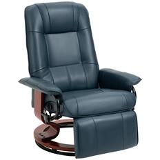 Front. Homcom - Leather Manual Recliner, Adjustable Swivel Lounge Chair with Footrest - Blue.