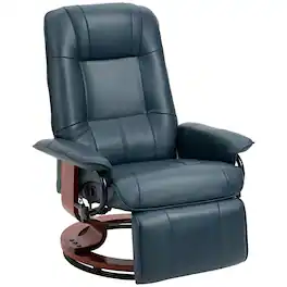Homcom - Faux Leather Manual Recliner, Adjustable Swivel Lounge Chair with Footrest, Armrest and Wrapped Wood Base - Blue
