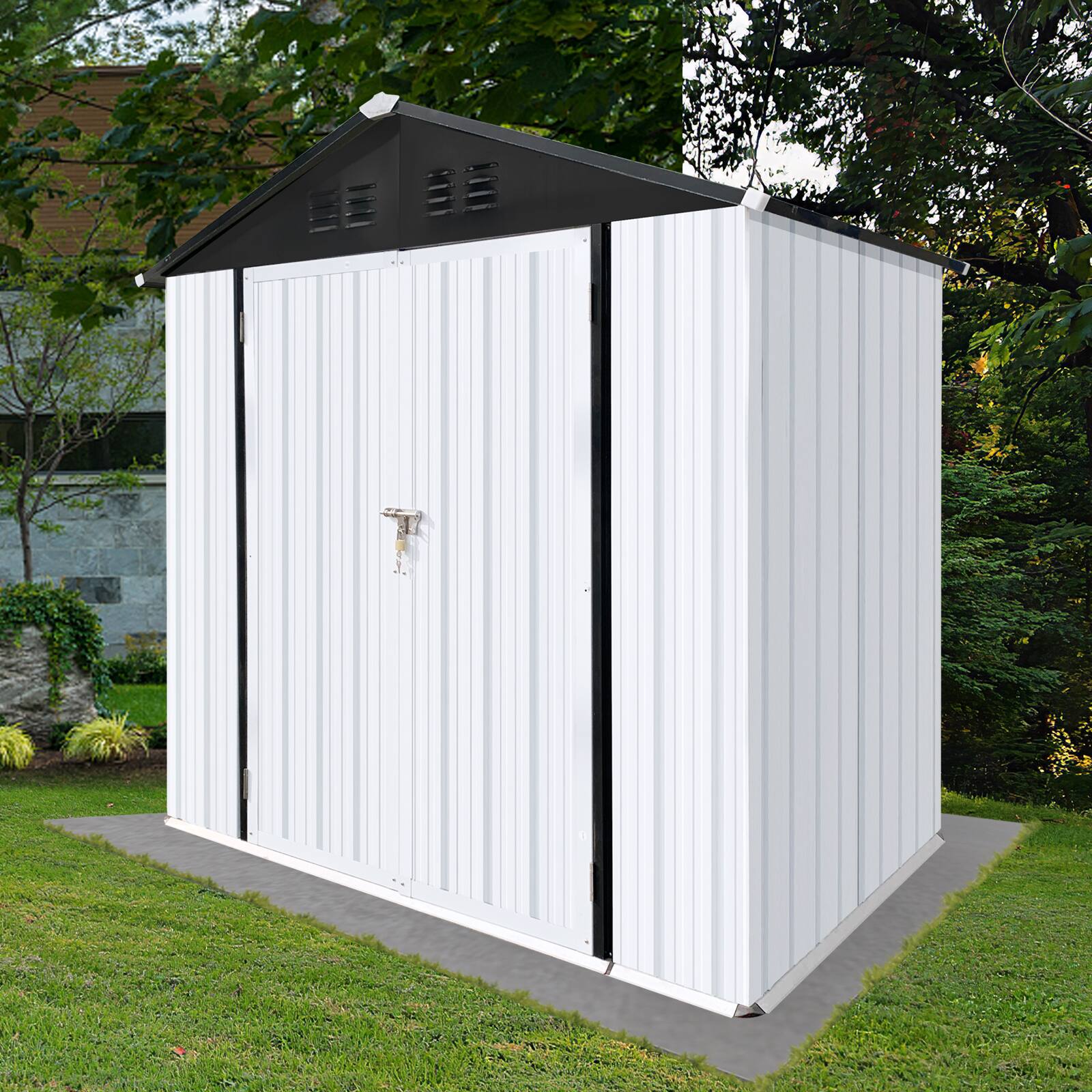 Angle. Mondawe - 6x4 Ft Outdoor Storage Sheds with Apex Roof - White.