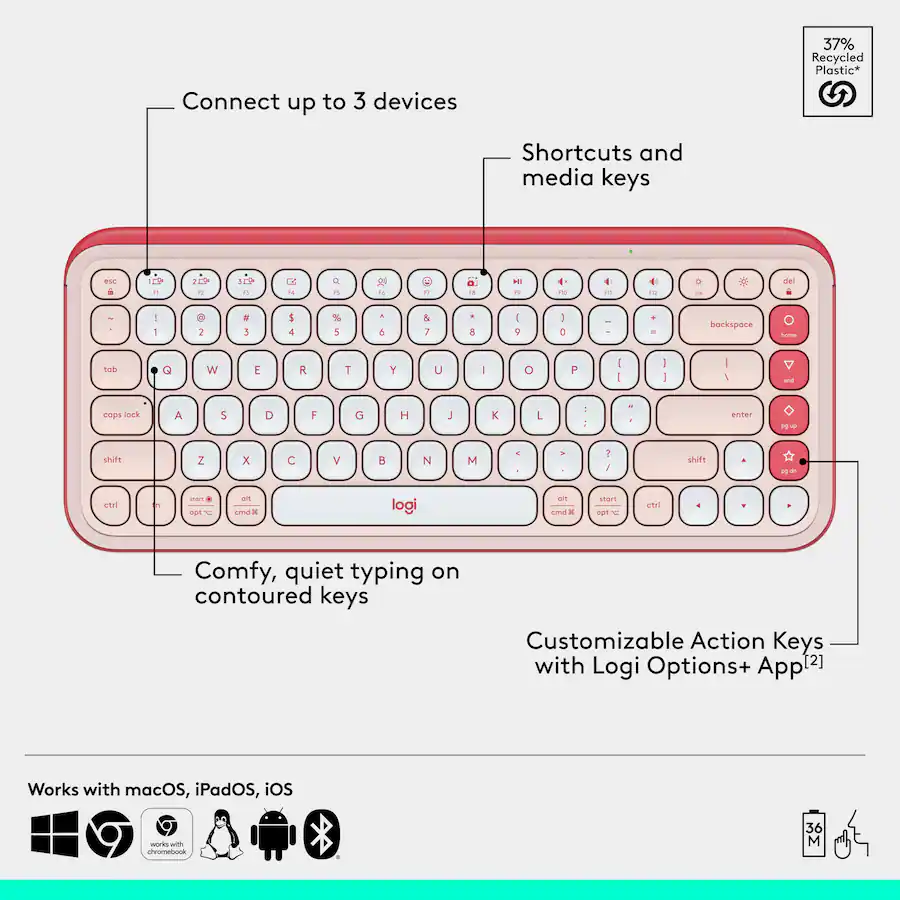 Logitech POP ICON COMBO Compact TKL Wireless Bluetooth Keyboard and ...