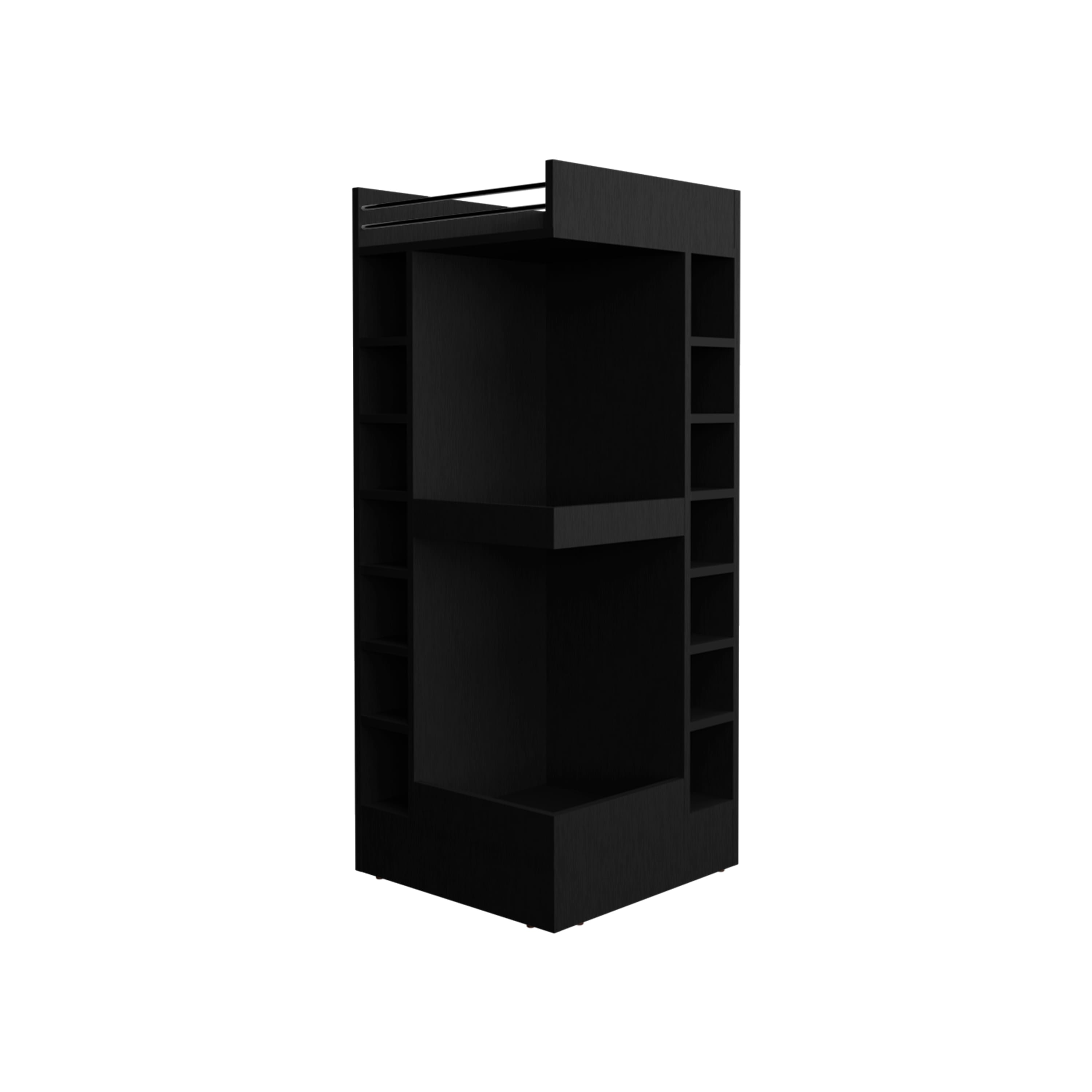 TuHome - Lyman 46" Tall 3-Tier Corner Bar Cabinet With Fourteen Wine Bottle Cubbies, Living Room, Liquor Cabinet, Storage Cabinet - Black
