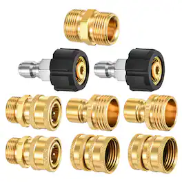 Unique Bargains - Pressure Washer Adapter Set, 9pcs Brass Quick Disconnect Kit, M22 to 3/8" Quick Connect, M22 Convert - Yellow