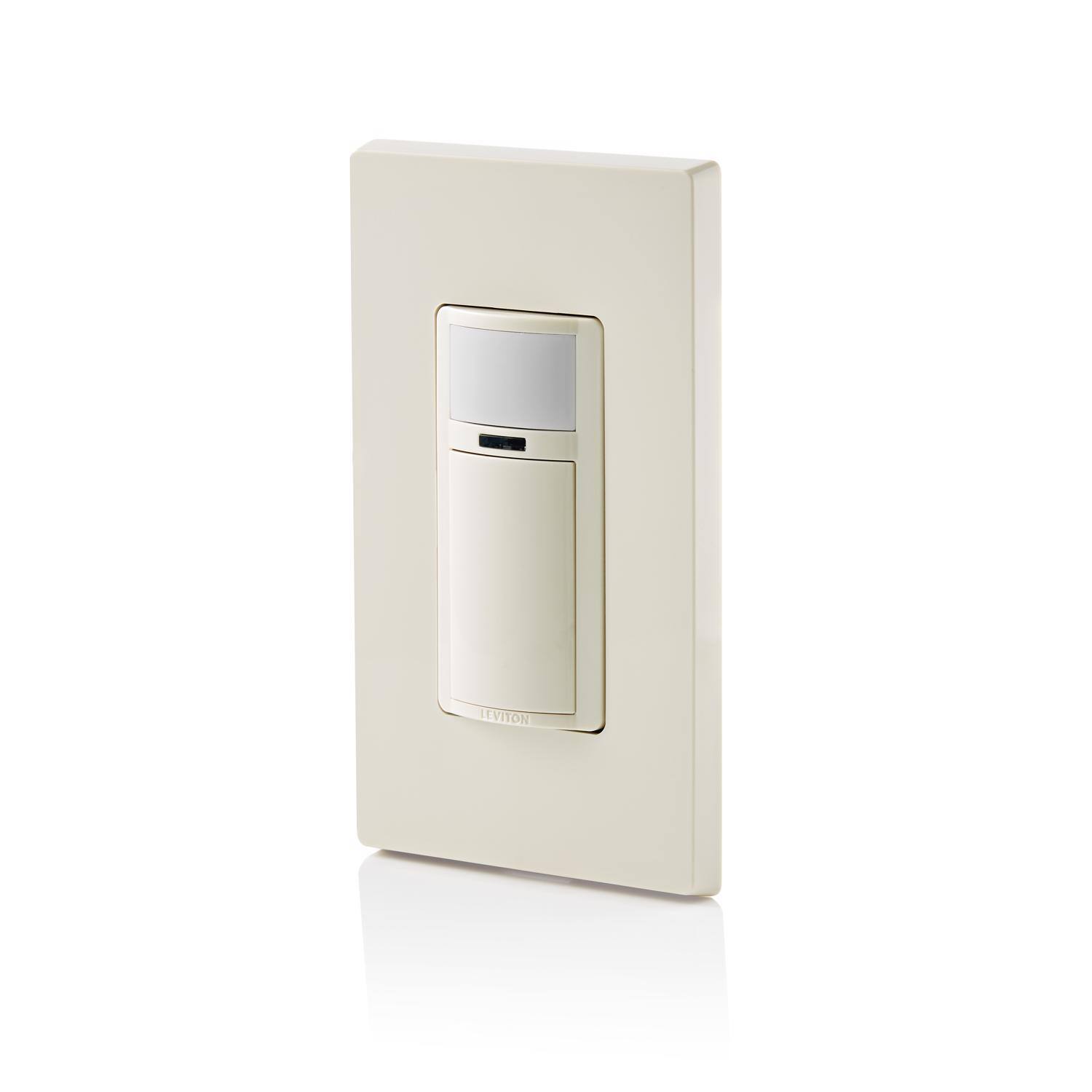 Left. Leviton - Leviton Decora 2.5 amps Single Pole Motion Sensor Switch Light Almond 1 pk - Light Almond.