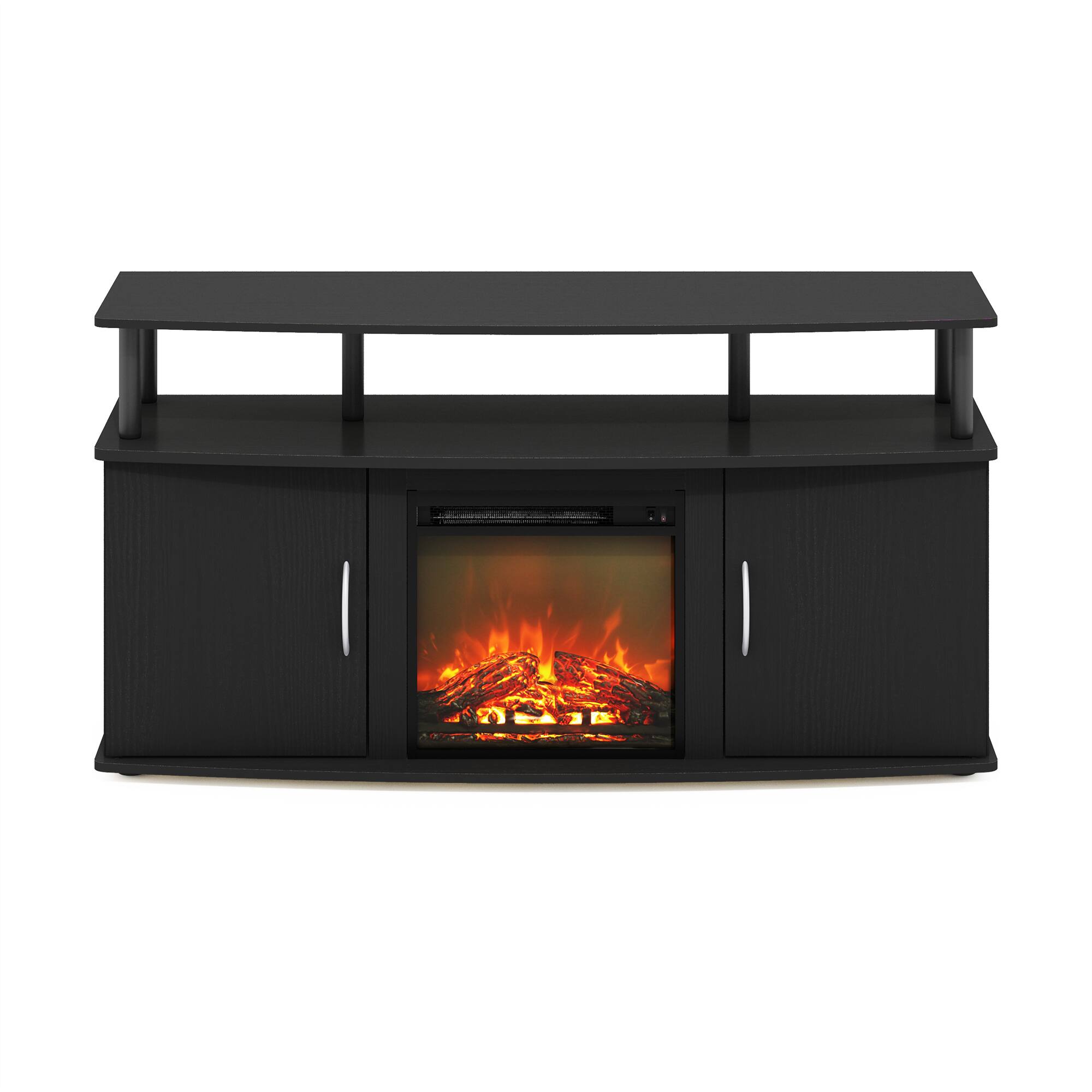 Alt View 2. Furinno - Jensen Living Room Fireplace Entertainment Center with Doors Storage Cabinet for TV up to 55 Inch - Americano/Black.