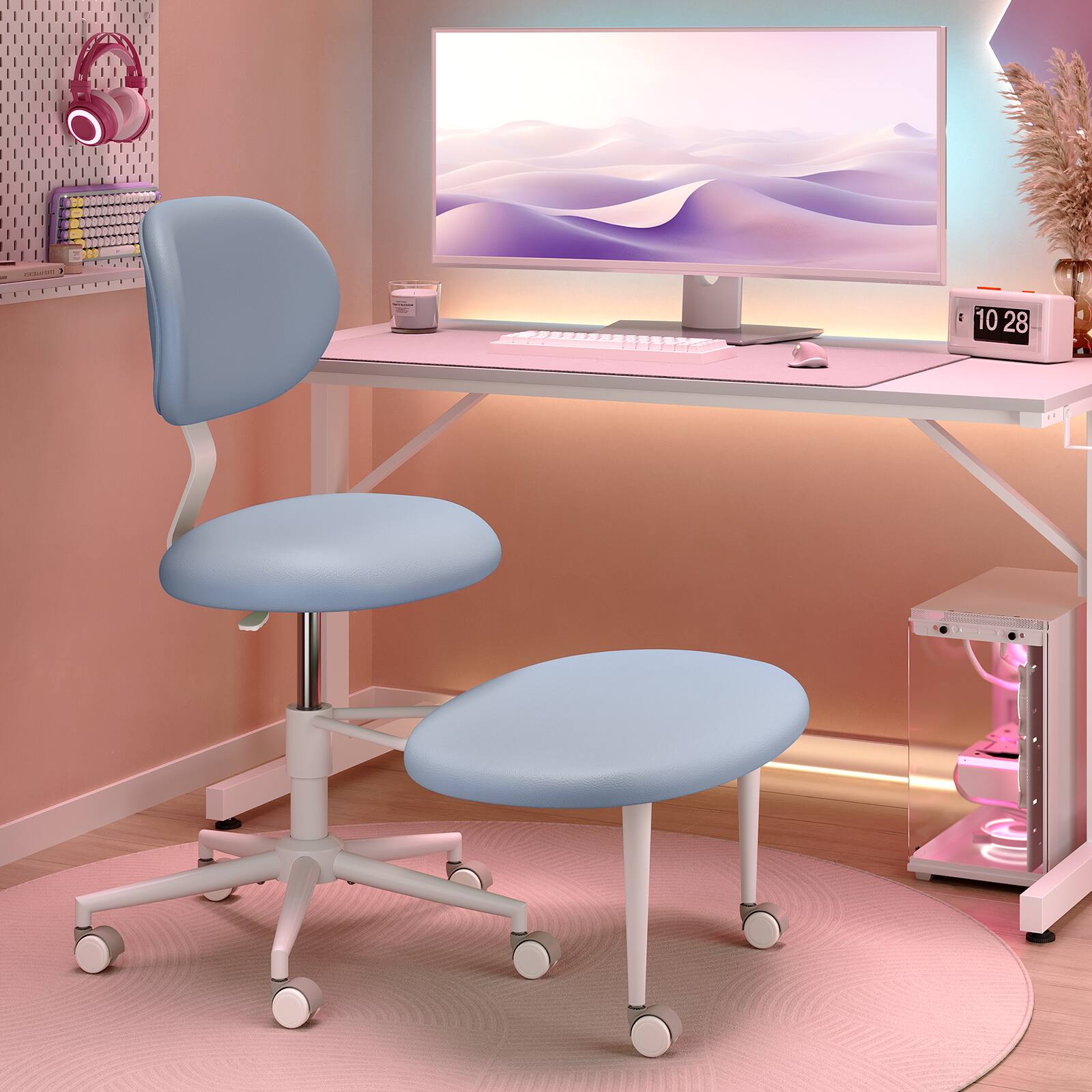 Alt View 1. Pinmoco - Pinmoco - Upholstered Office Chair Adjustable Height Ergonomic Office Chair with Lumbar Support and Wheels - Blue.