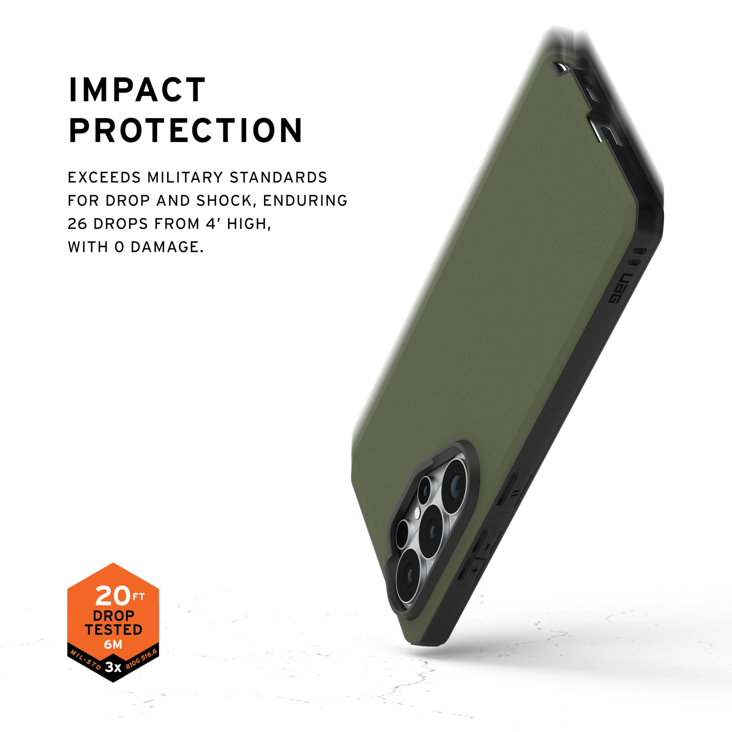 IMPACT PROTECTION

EXCEEDS MILITARY STANDARDS FOR DROP AND SHOCK, ENDURING 26 DROPS FROM 4' HIGH, WITH 0 DAMAGE.

20 FT DROP TESTED 6M

MIL-STD 810G 516.6 3x