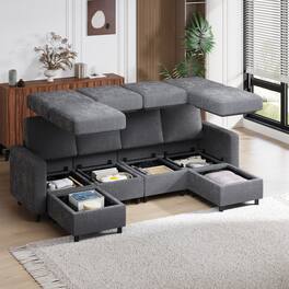 U-HOMY - 6-Piece Modular Sectional Sofa with Storage, Reversible L-Shaped Couch
- Dark Gray