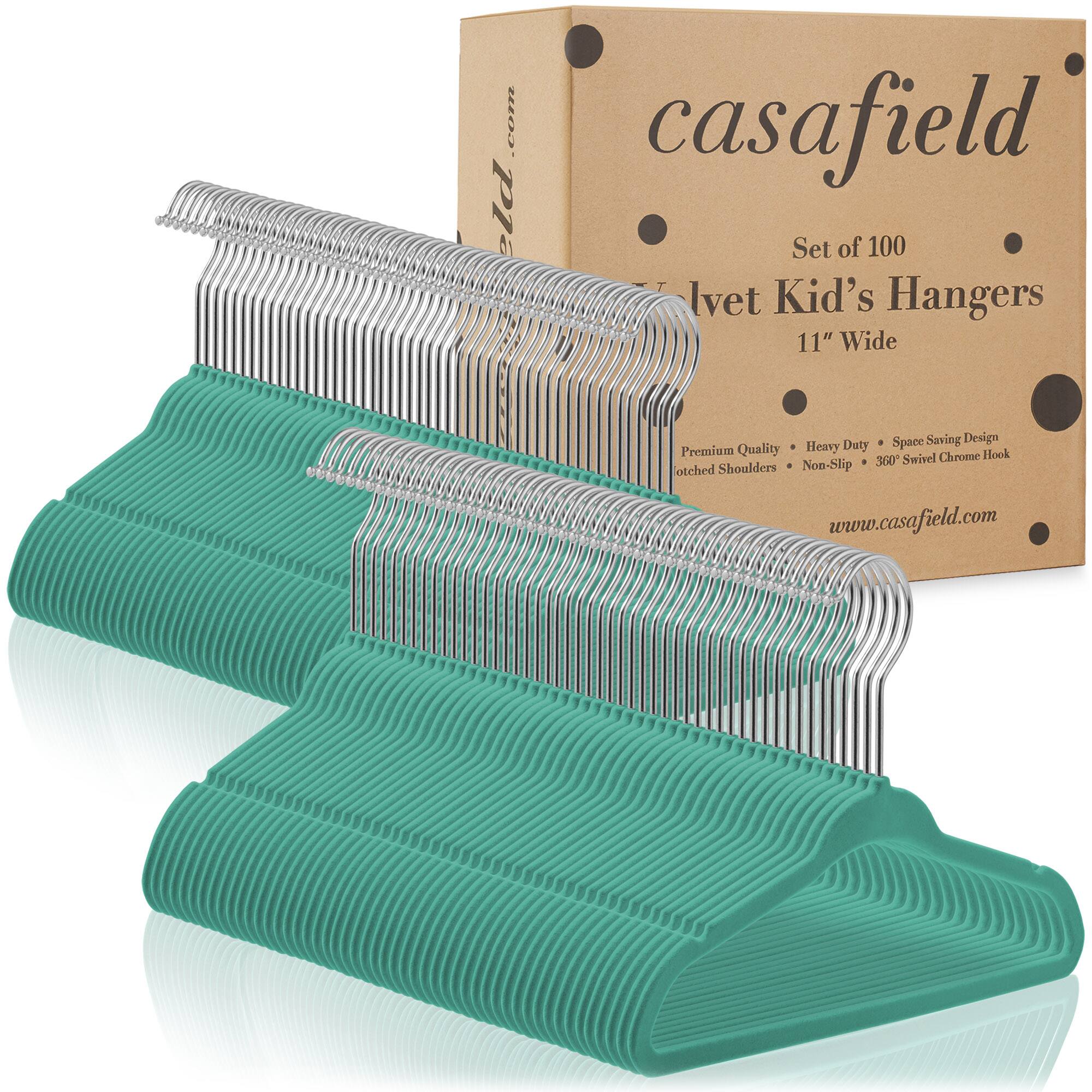 casafield Set of 100 Ivet Kid's Hangers 11" Wide Space Saving Design Premium Quality Heavy Duty Swivel Chrome Hook Non-Slip 360° Swivel Shoulders www.casafield.com