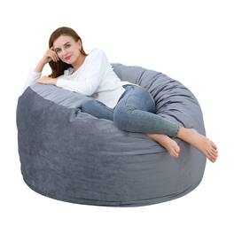 Jojoka - 4 Foot Bean Bag Chair,Memory Foam Big Bean Bag for Adults, Big Lazy Sofa with Fluffy Removable Microfiber Cover - Gray