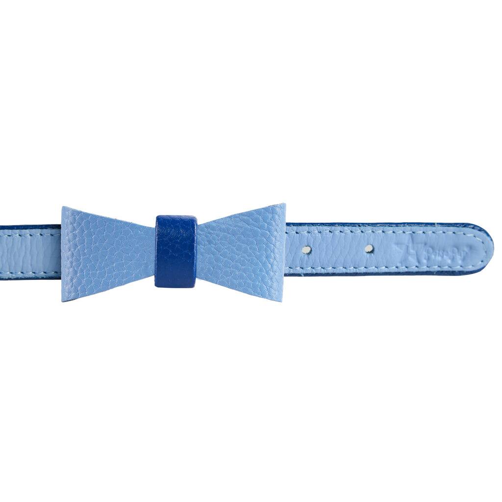 Angle. PoisePup - Cute Handmade Genuine Soft Full Grain Leather Dog Bow Tie - Saxe Blue | Baby Blue.