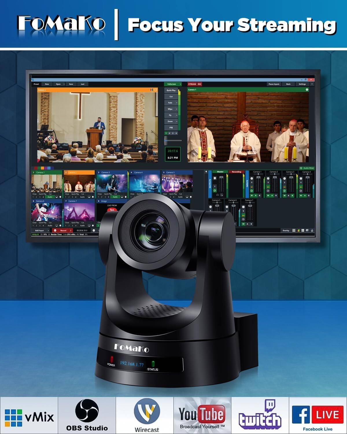 FoMaKo FMK20SDI Pro 20x Optical Zoom AI Auto Tracking for Church