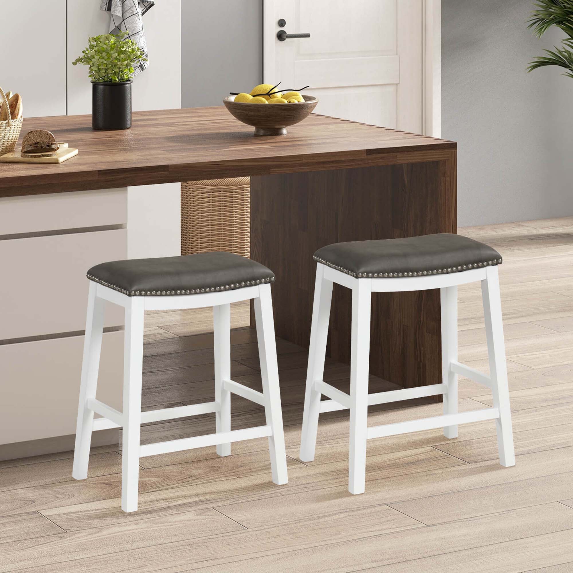 Alt View 1. Costway - 26-Inch Bar Stool Set of 2 Counter Height Saddle Stools with Upholstered Seat - Gray+White.