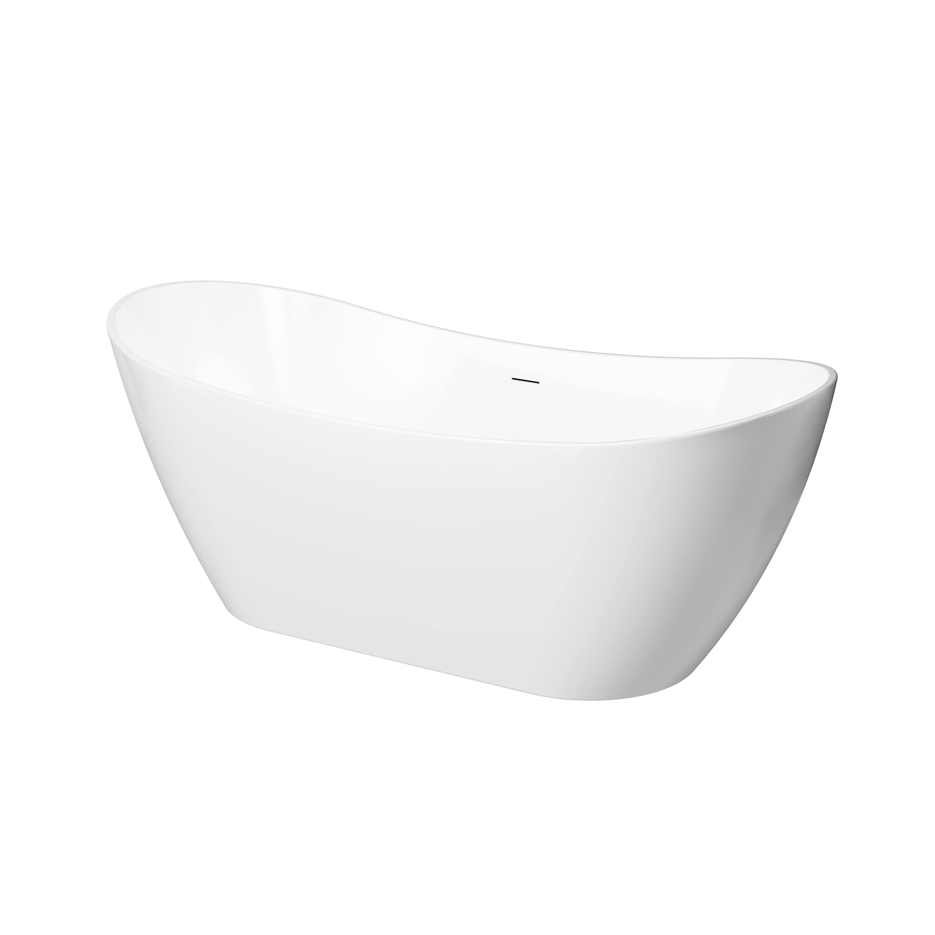 Alt View 10. WELLFOR - Vela 67 in. x 29 in. Acrylic Oval Freestanding Soaking Bathtub with Center Drain and Overflow - White.