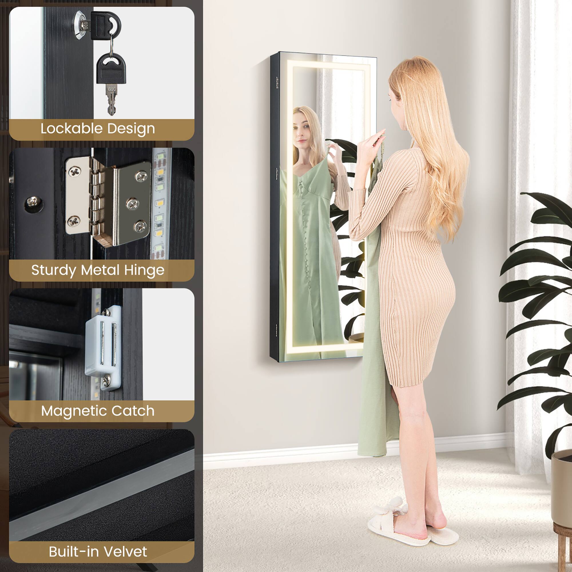 Lockable Design  
Sturdy Metal Hinge  
Magnetic Catch  
Built-in Velvet