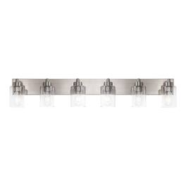 Jonathan Y - Irving 40" 6-Light Seeded Glass/Iron Modern Contemporary LED Vanity Light, Nickel - Nickel/Clear