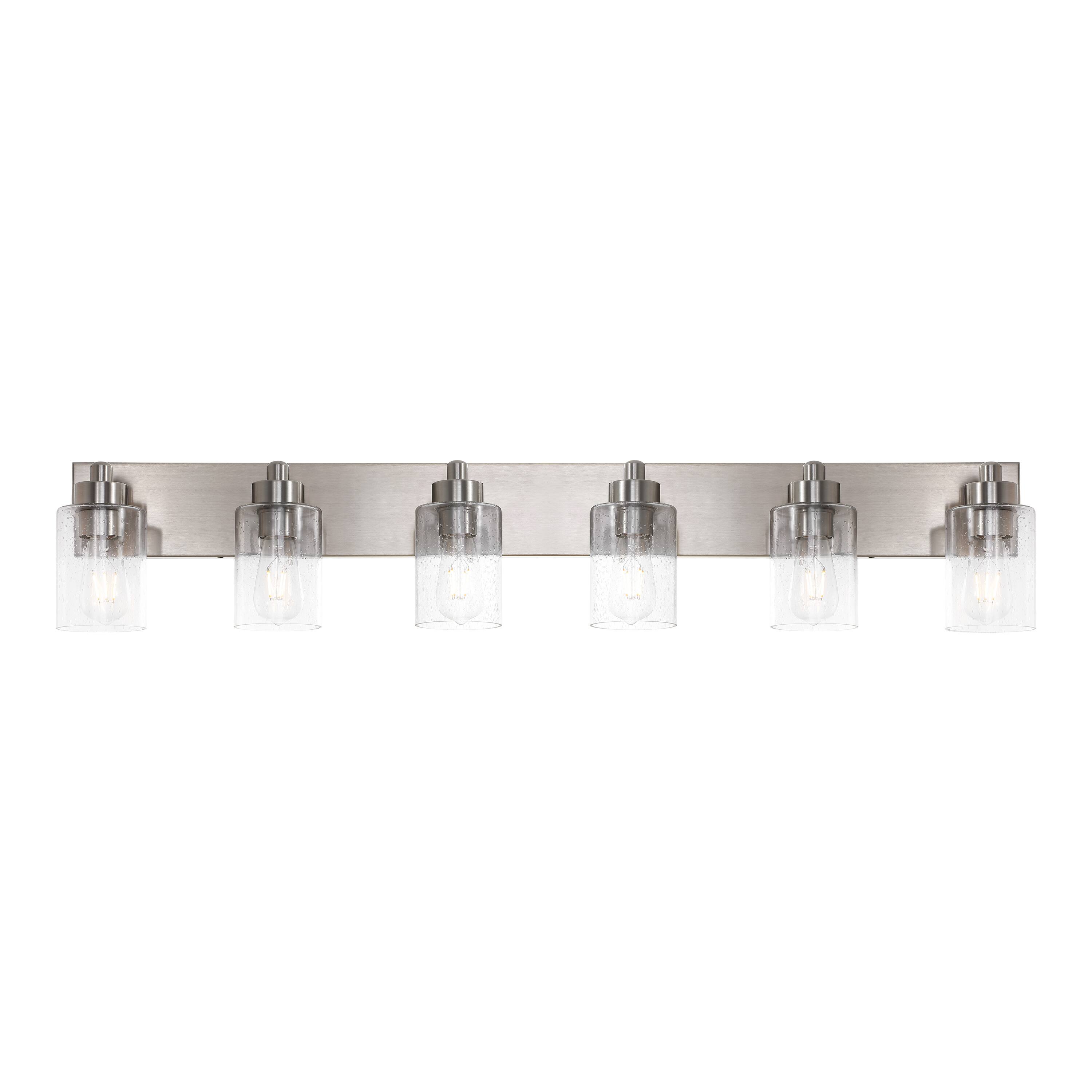 Front. Jonathan Y - Irving 40" 6-Light Seeded Glass/Iron Modern Contemporary LED Vanity Light, Nickel - Nickel/Clear.
