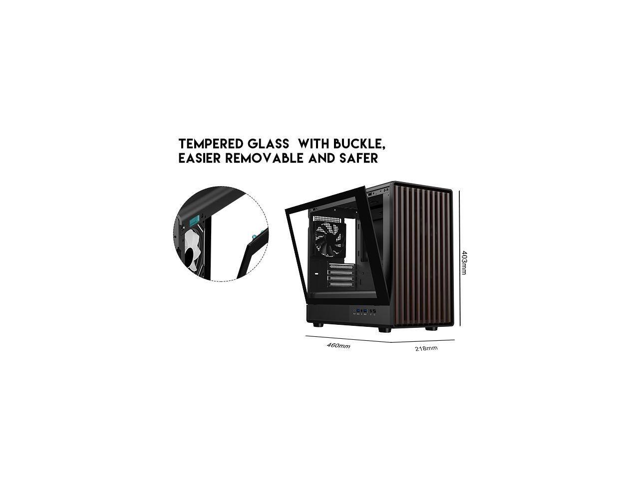 DIYPC DIY mATX06 Wood Black USB3.0/Type C Micro ATX Mid Tower Case