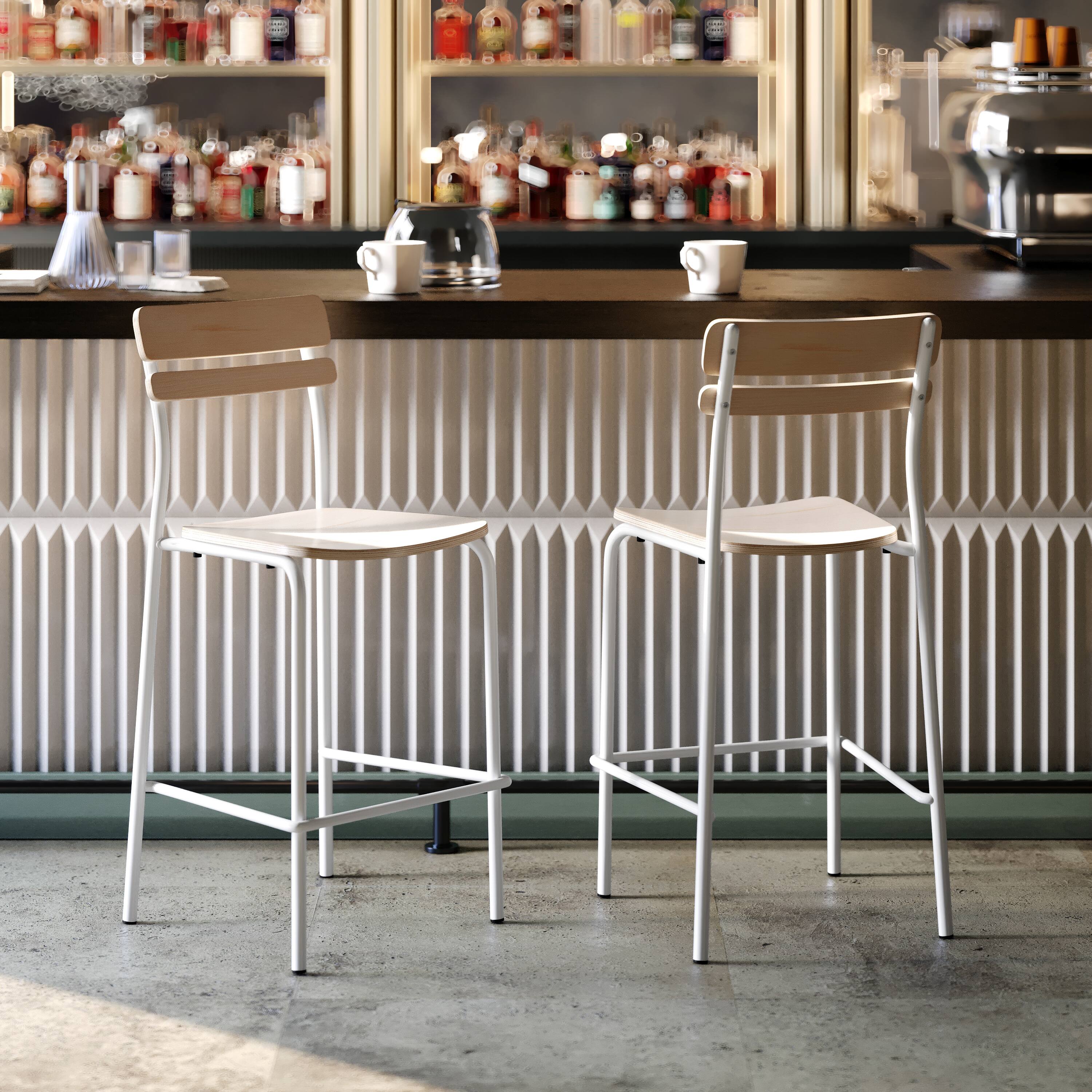 Alt View 3. Flash Furniture - 2 Pack Cyprus Commercial Grade Solid Wood Bar Stools with White Metal Frames and Antique White Finish - White.