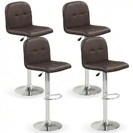 Gymax - Swivel Bar Stools Set of 4 w/ Backrests Footrests & Metal Base for Kitchen Sliver - Brown