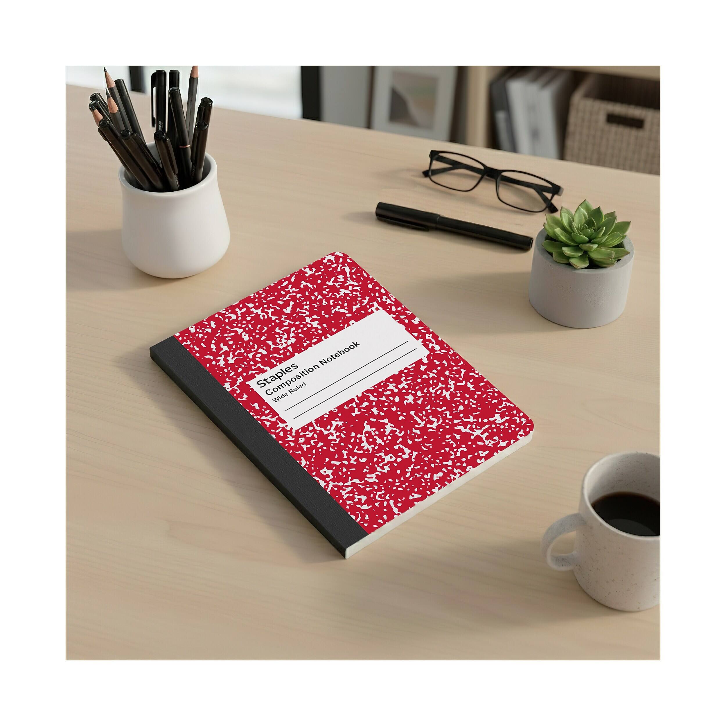 Staples Composition Notebook, 9.75” x 7.5”, Wide Ruled, 100 Sheets, Red ...