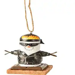 Ganz - Smores Biker Marshmallow Snowman Resin Holiday Christmas Ornament 3 inch - White
