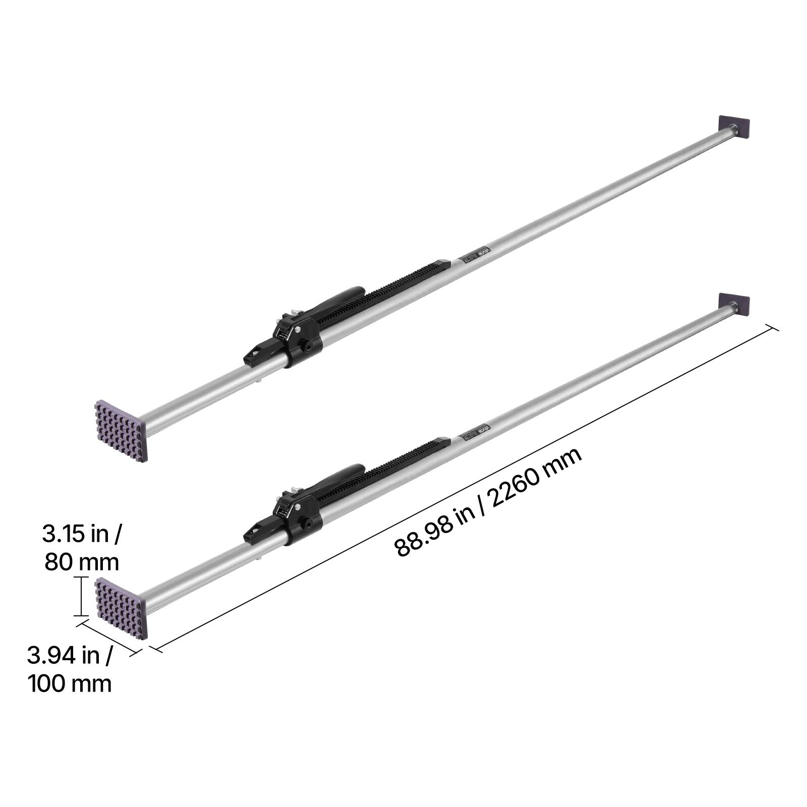 3.15 in / 80 mm  
3.94 in / 100 mm  
88.98 in / 2260 mm