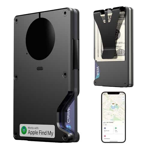 Vulpecula Spade - Air Wallet, Built-in Tracker Slim Wallet, Smart Wallet with Money Clip, Compatible with FindMy Network(iOS Only) - Black