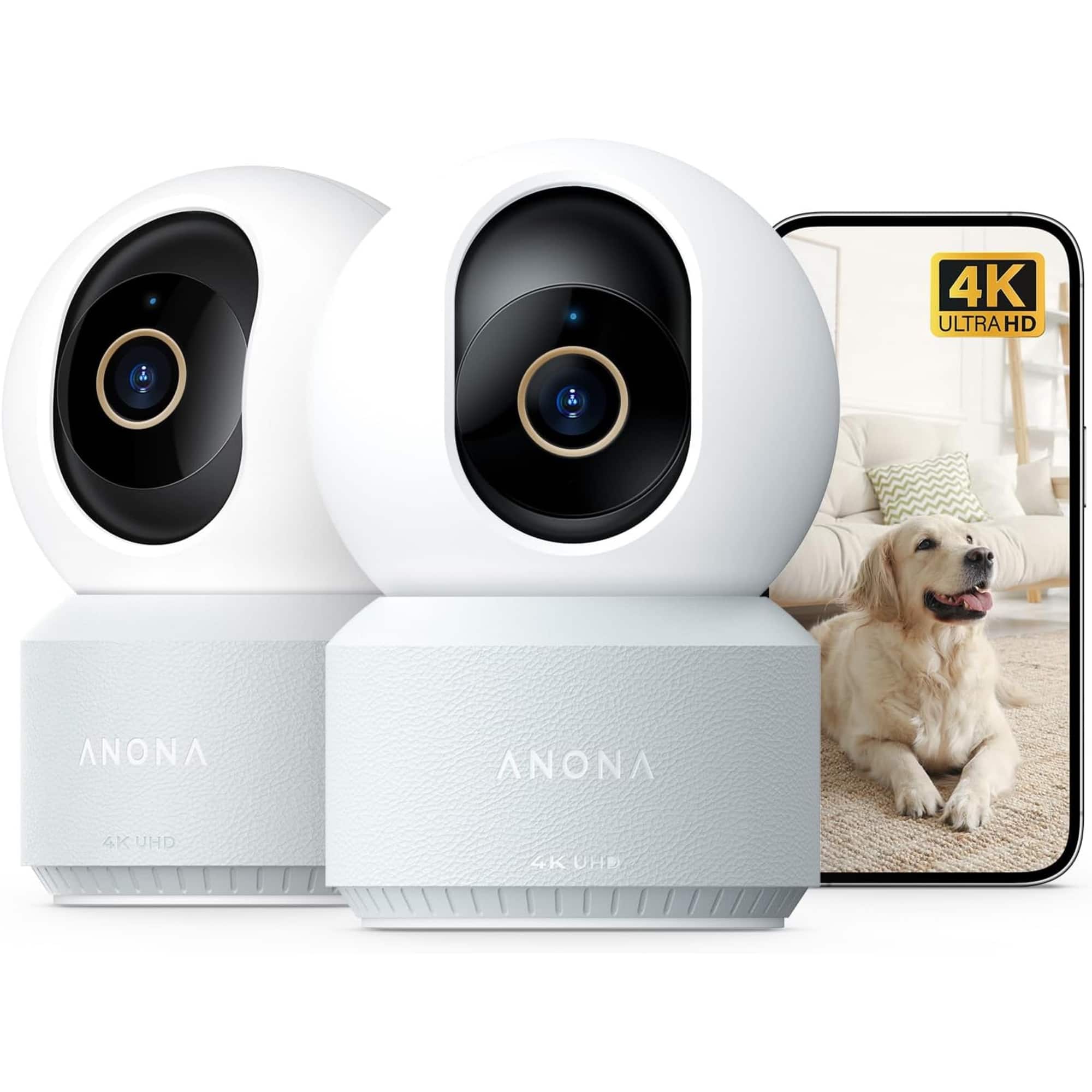 Anona - HM1010-2 4k UHD Indoor Security Camera Also For Pets/ Baby With Phone App - Wifi/ Auto-Tracking - 2pack