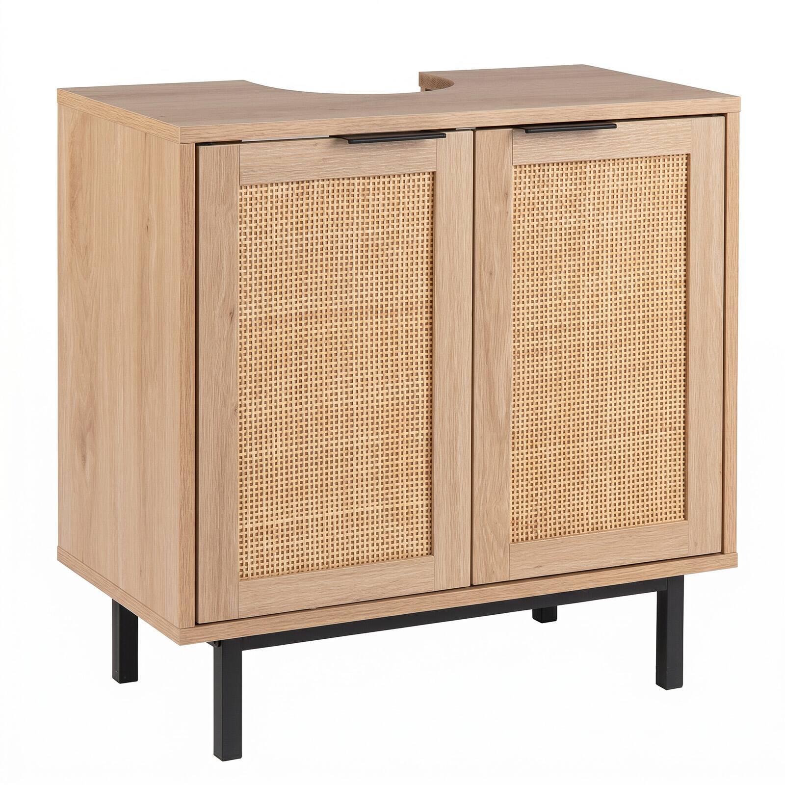 Alt View 1. Costway - Costway Under Sink Storage Cabinet with U-Shaped Cut-Out 2 Rattan Doors & Shelf Metal Legs - Natural.