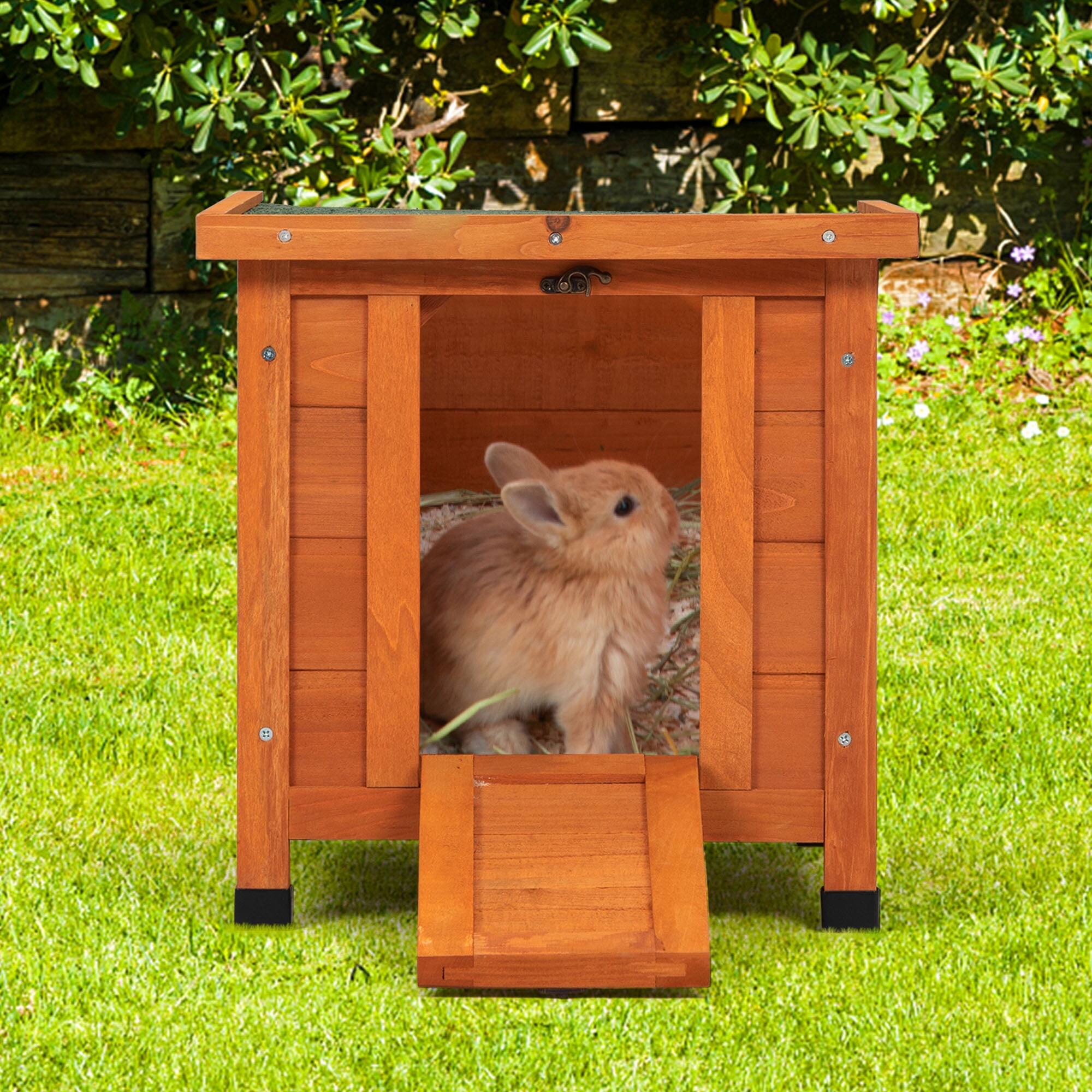 Left. Pefilos - Rabbit Hutch, Wooden Rabbit Cage, Pet House Bunny Shelter with Ramp and Opening Roof.