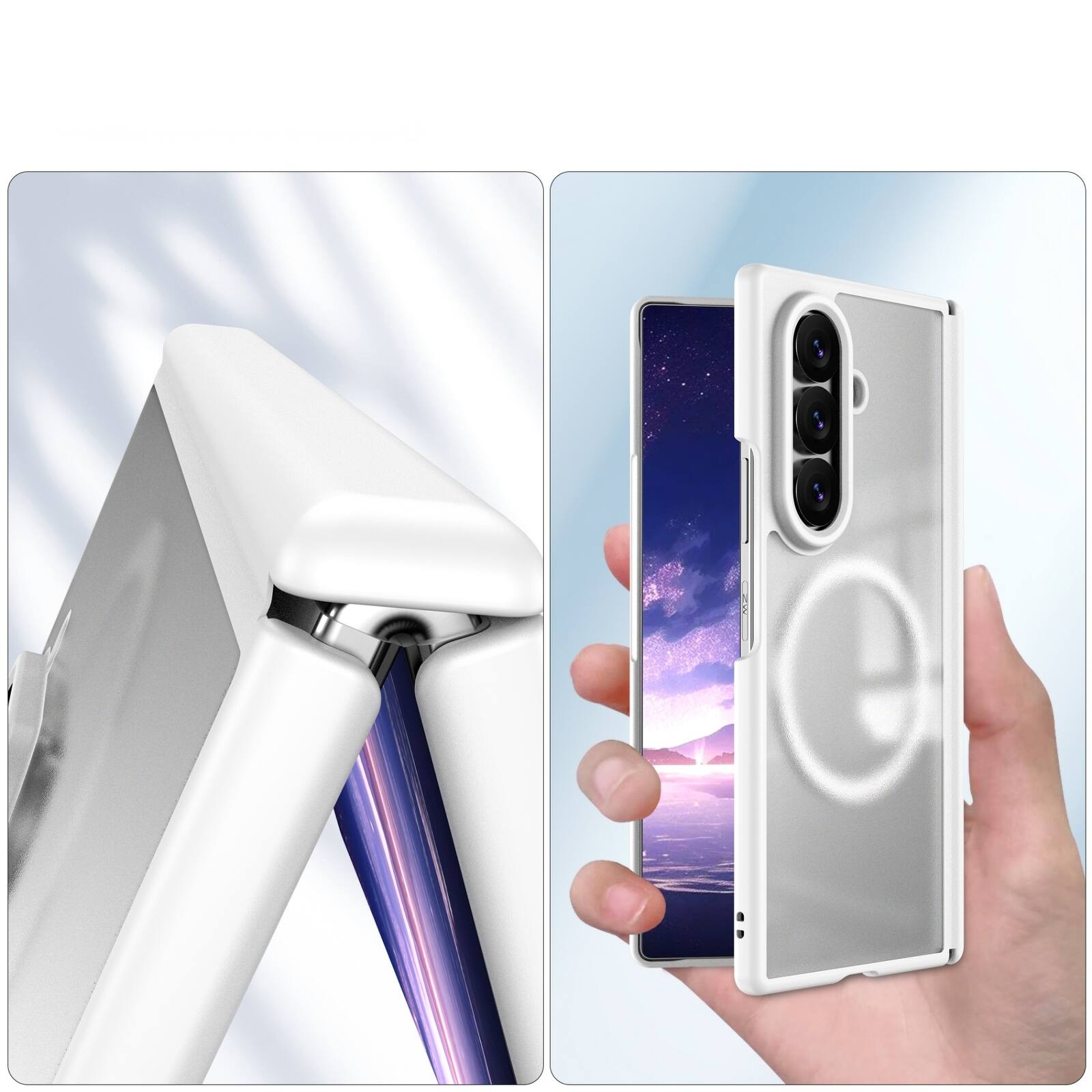 Alt View 2. Dteck - Shockproof Phone Case for Samsung Galaxy Z Fold8 Ultra Built in Screen Film, Magnetic Cover with Full Hinge Protection - White.
