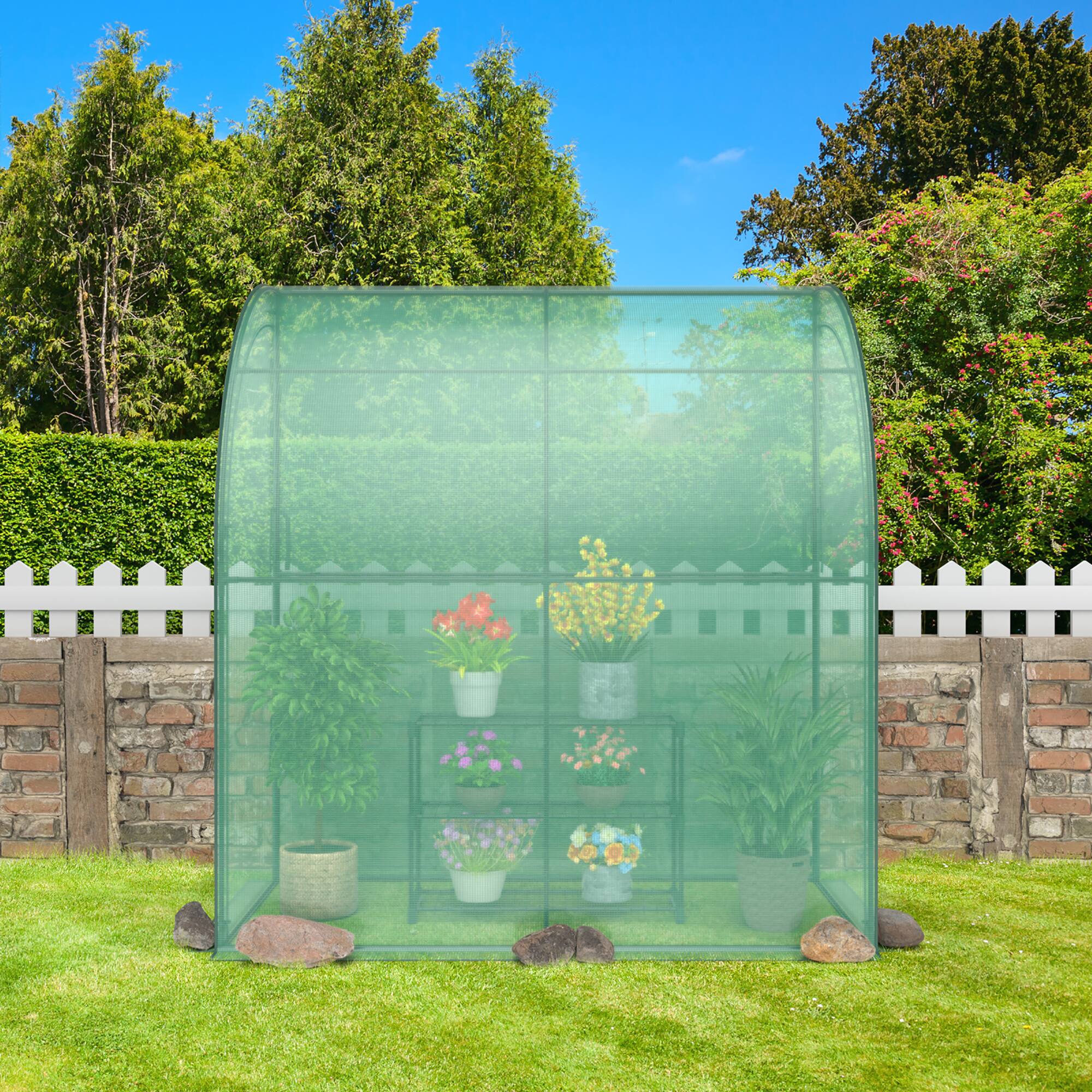 Alt View 6. Costway - Costway 7'x 3.5'x 7' Lean-to Greenhouse Portable Wall House with Green PE Cover and Shelf - Green.