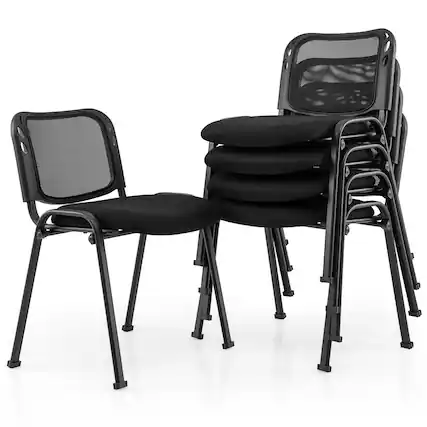 Front. Gymax - Gymax Set of 5 Conference Chair Mesh Back Office Waiting Room Guest Reception Black - Black.