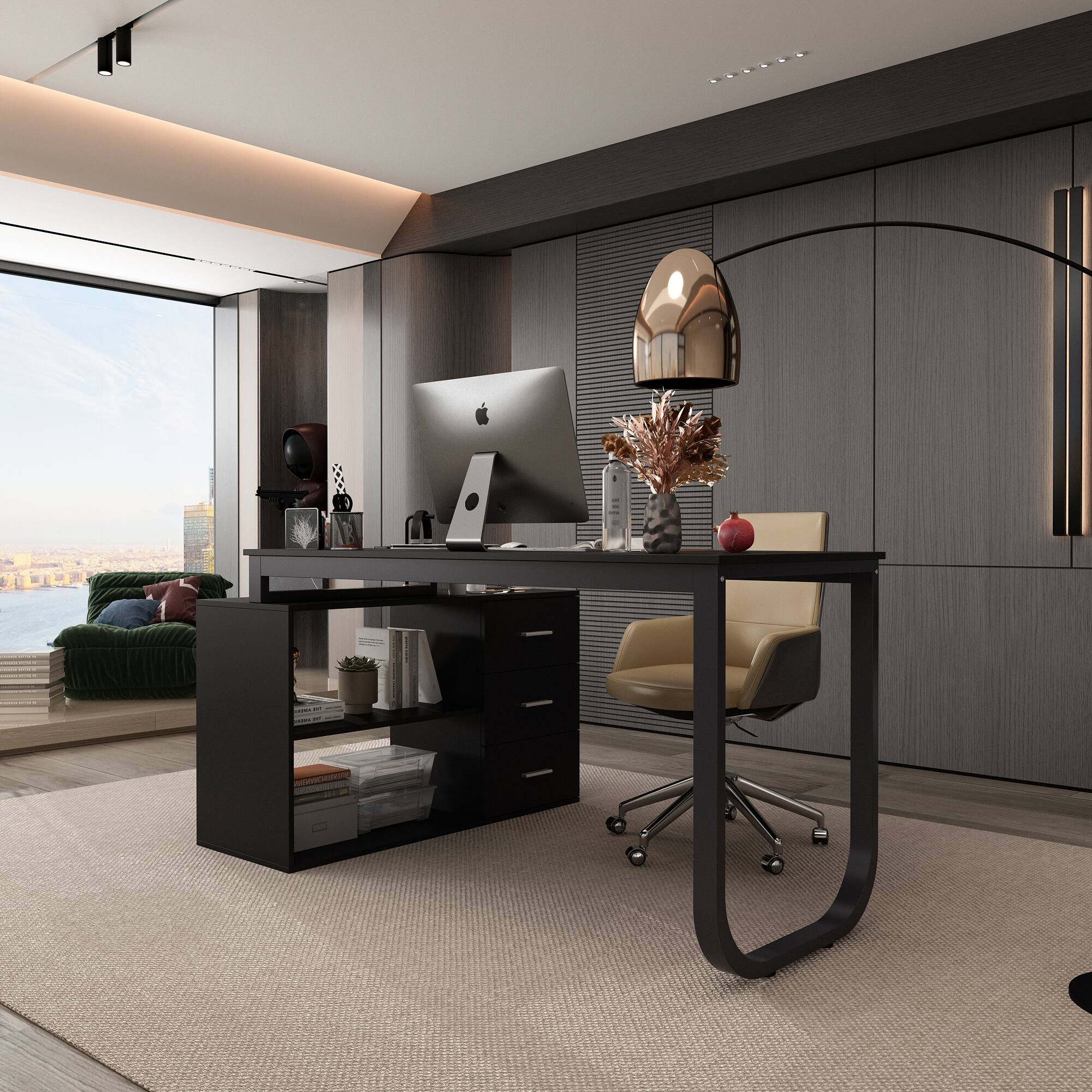 Alt View 10. FUFU & GAGA - FUFU&GAGA L - Shaped Office Desk with Storage - Modern Workstation for Home & Office - Black.