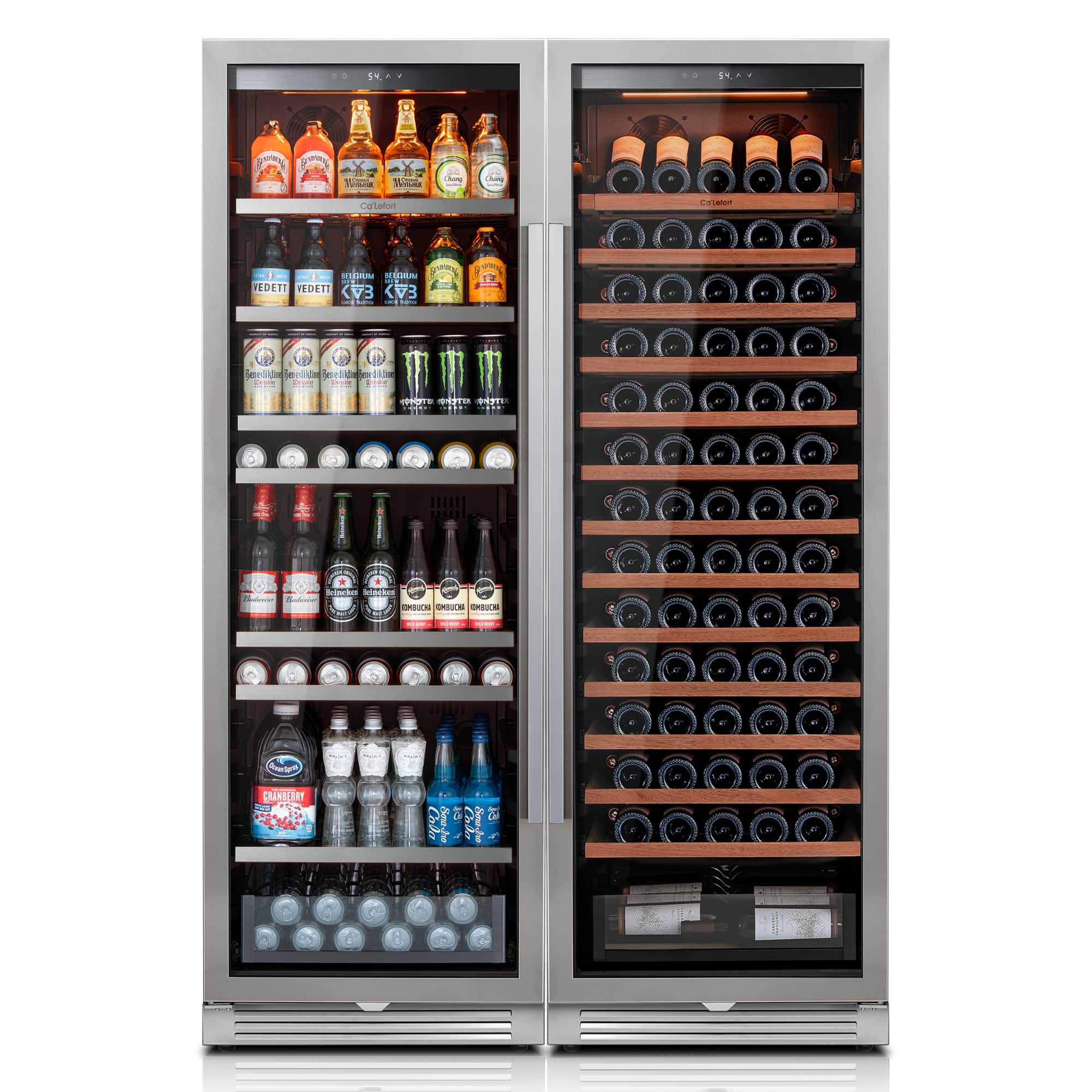 Ca'Lefort - 48 inch 373 Cans +166 Bottle Wine and Beverage Cooler Refrigerator ,Built-In 3-Color LED Lighting ,for Home Bar - Stainless Steel