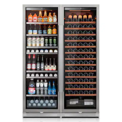 Front. Ca'Lefort - 48 inch 373 Cans +166 Bottle Wine and Beverage Cooler Refrigerator ,Built-In 3-Color LED Lighting ,for Home Bar - Stainless Steel.